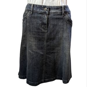 Contrast sz13 vintage distressed denim mid- length A-line skirt EUC